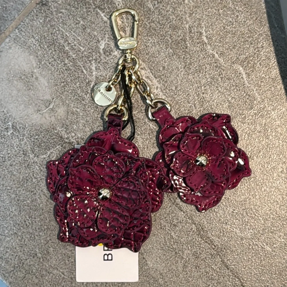 Brahmin Purple Flower Bag Charm Key Fob Keychain Flower Duo